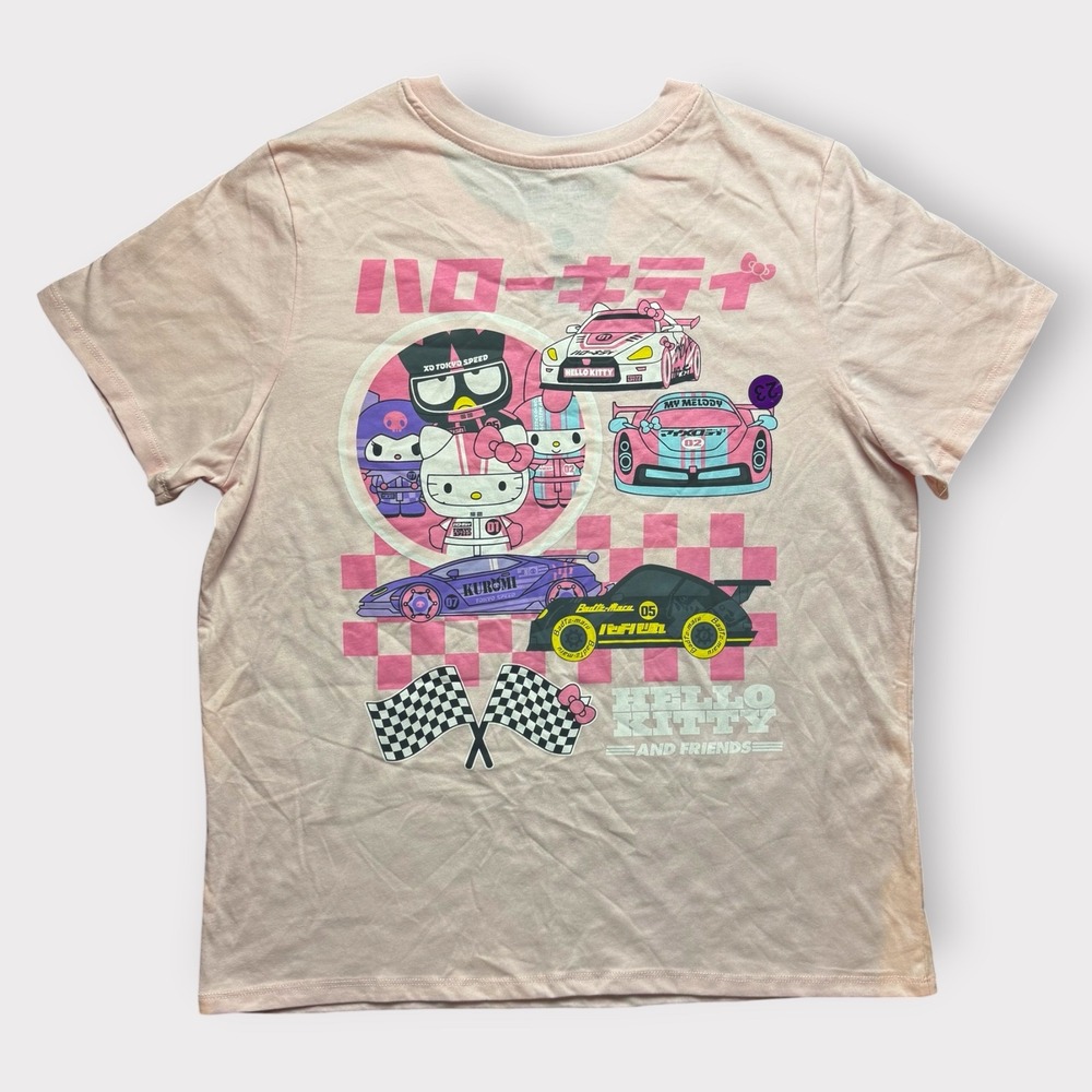 Hello Kitty and Friends Tokyo Speed Racing Pink Graphic T-Shirt Large Sanrio